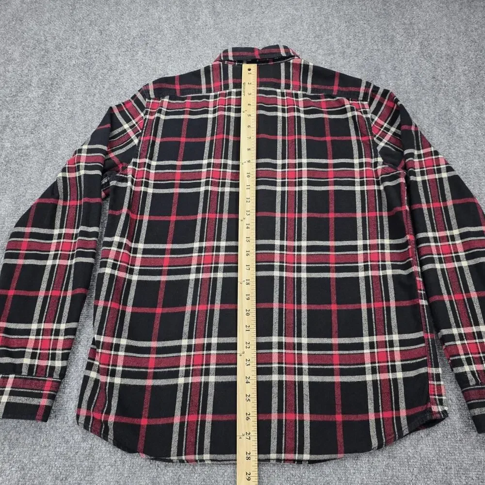 Banana Republic Shirt Mens Tall Medium Black Red Plaid Flannel Organic Untucked